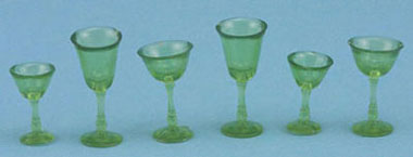 Dollhouse Miniature 6 Pcs, Stemware, Transparent Green